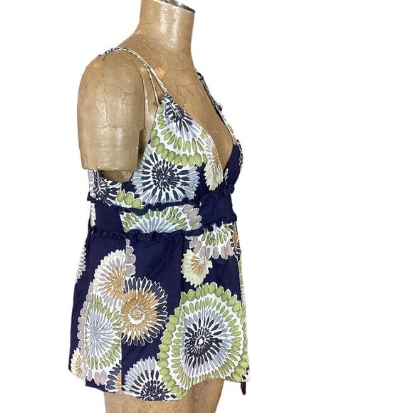 BCBGMAXAZRIA Sleeveless/Tank Top Blouse 100% Cotton Abstract Floral Blue 270A - Picture 3 of 9